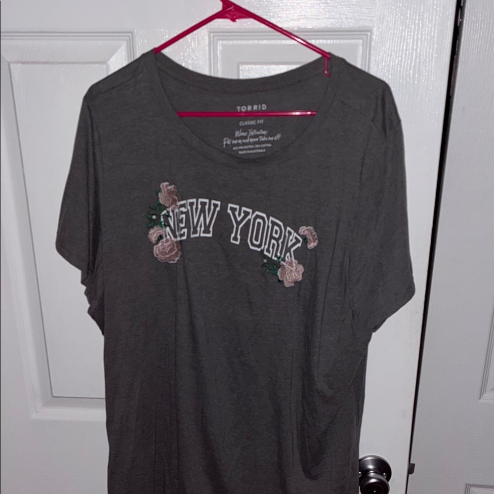 Torrid Charcoal Graphic Tee with Floral Accents